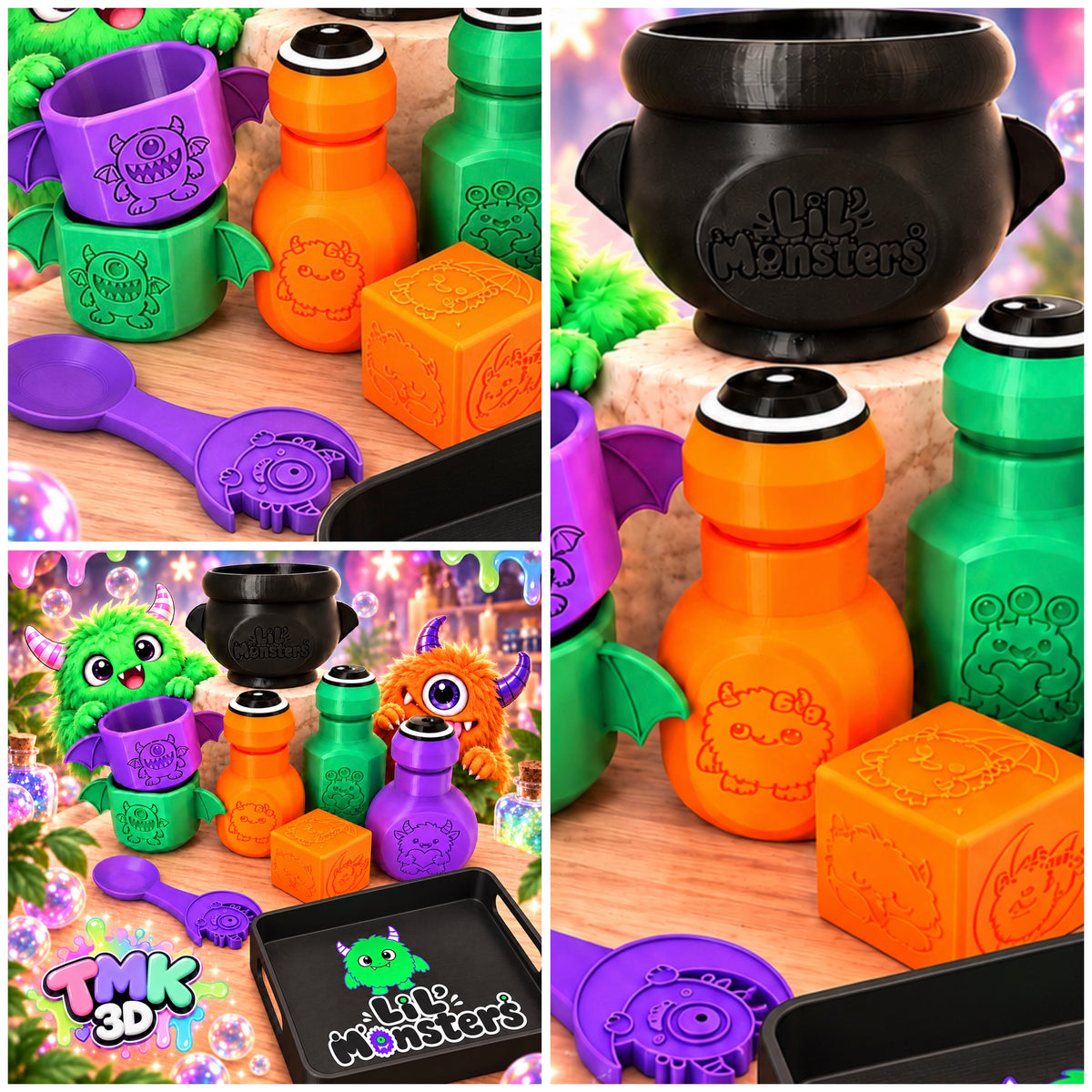 TMK 3D Lil Monsters Play Set Potion Set Montessori STL 3MF Files 12 Pieces commercial licence to sell your prints