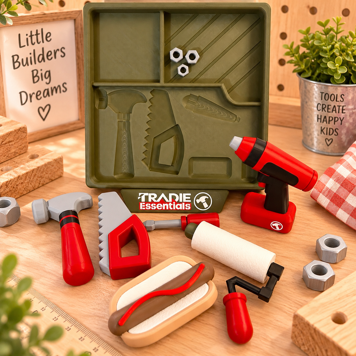 TMK 3D Tradie Essentials Play Set Montessori STL 3MF Files includes commercial licence to sell your prints