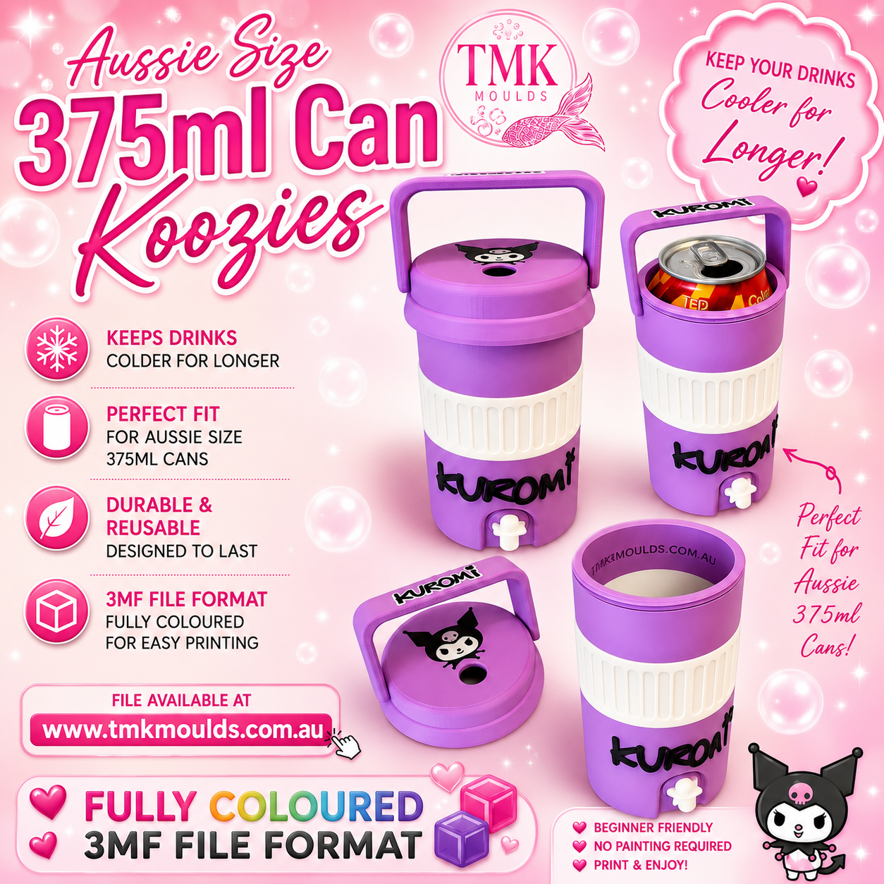 375ml Aussie Can Koozie Purple STL 3MF