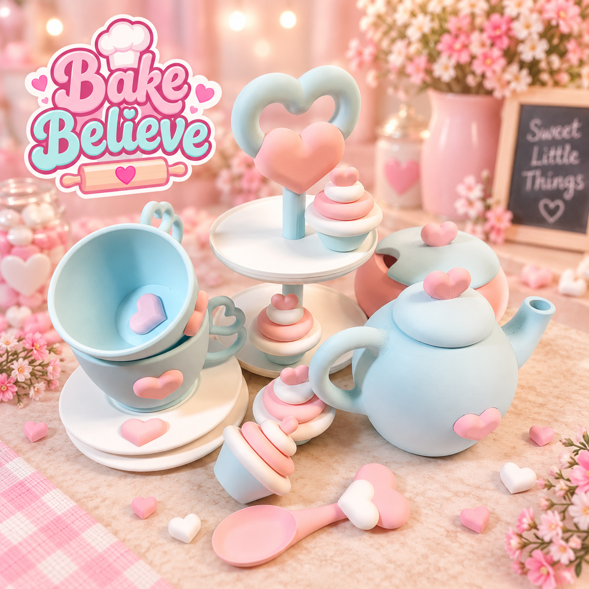 Bake Believe Part 2 ‘The Tea Party’ Play Set Montessori STL 3MF Files includes commercial licence to sell your prints
