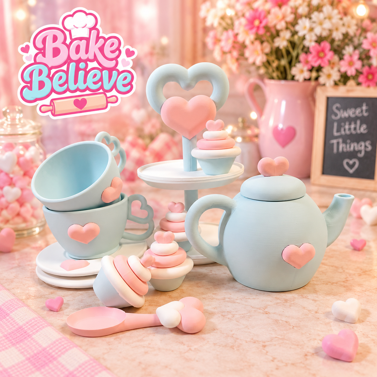 Bake Believe Part 2 ‘The Tea Party’ Play Set Montessori STL 3MF Files includes commercial licence to sell your prints