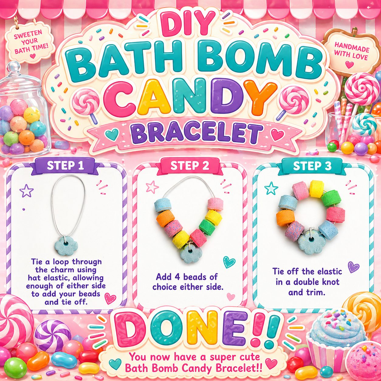 Bath Bomb Candy Bracelet and Charms Set of 7 Moulds